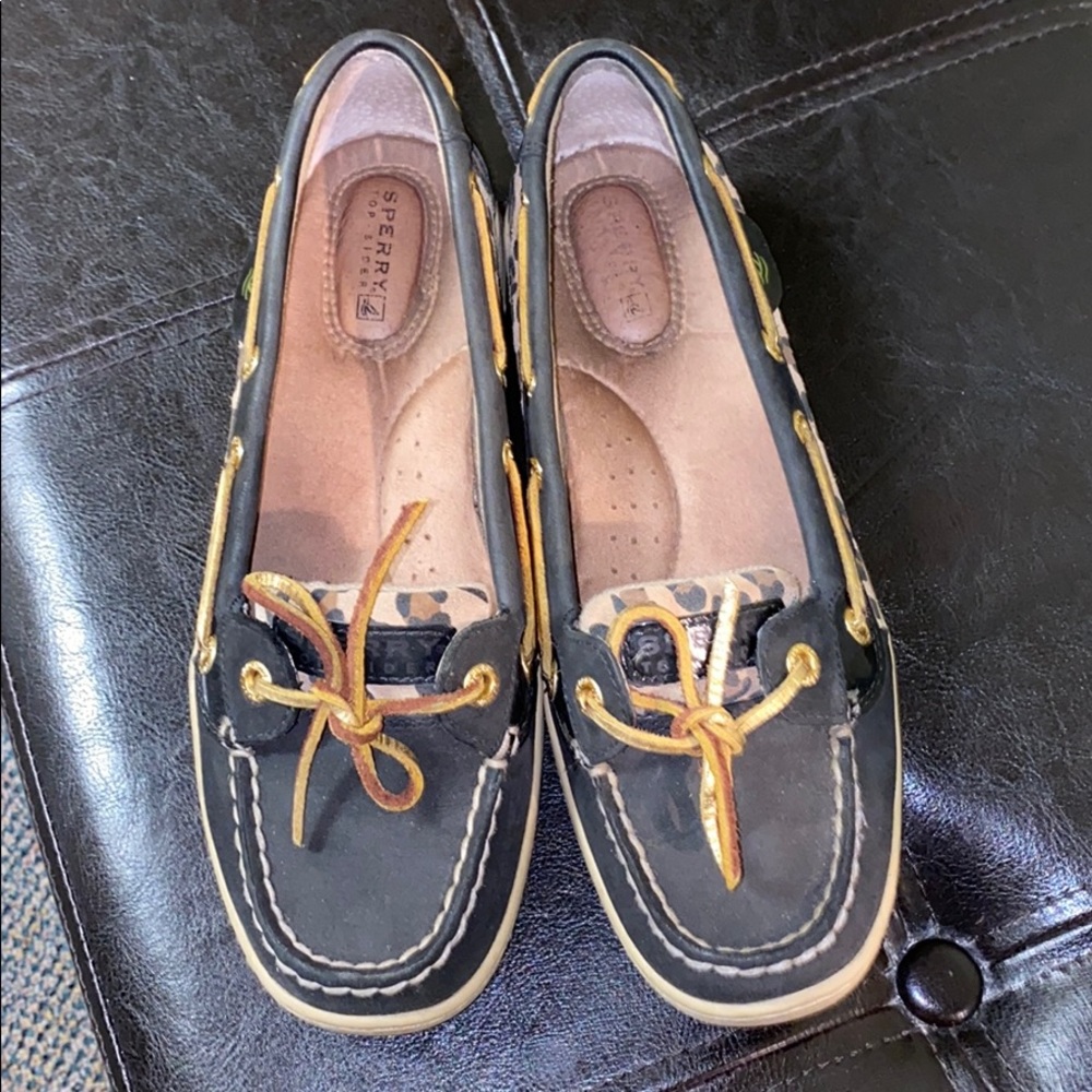 Black and Cheetah Sperry Loafers. Barely Used.